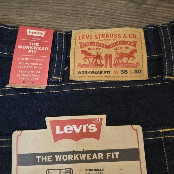 Levis Workwear Fit Straight Leg Jeans Mens 38x30 Blue Denim NWT Bootcut - Picture 4 of 9